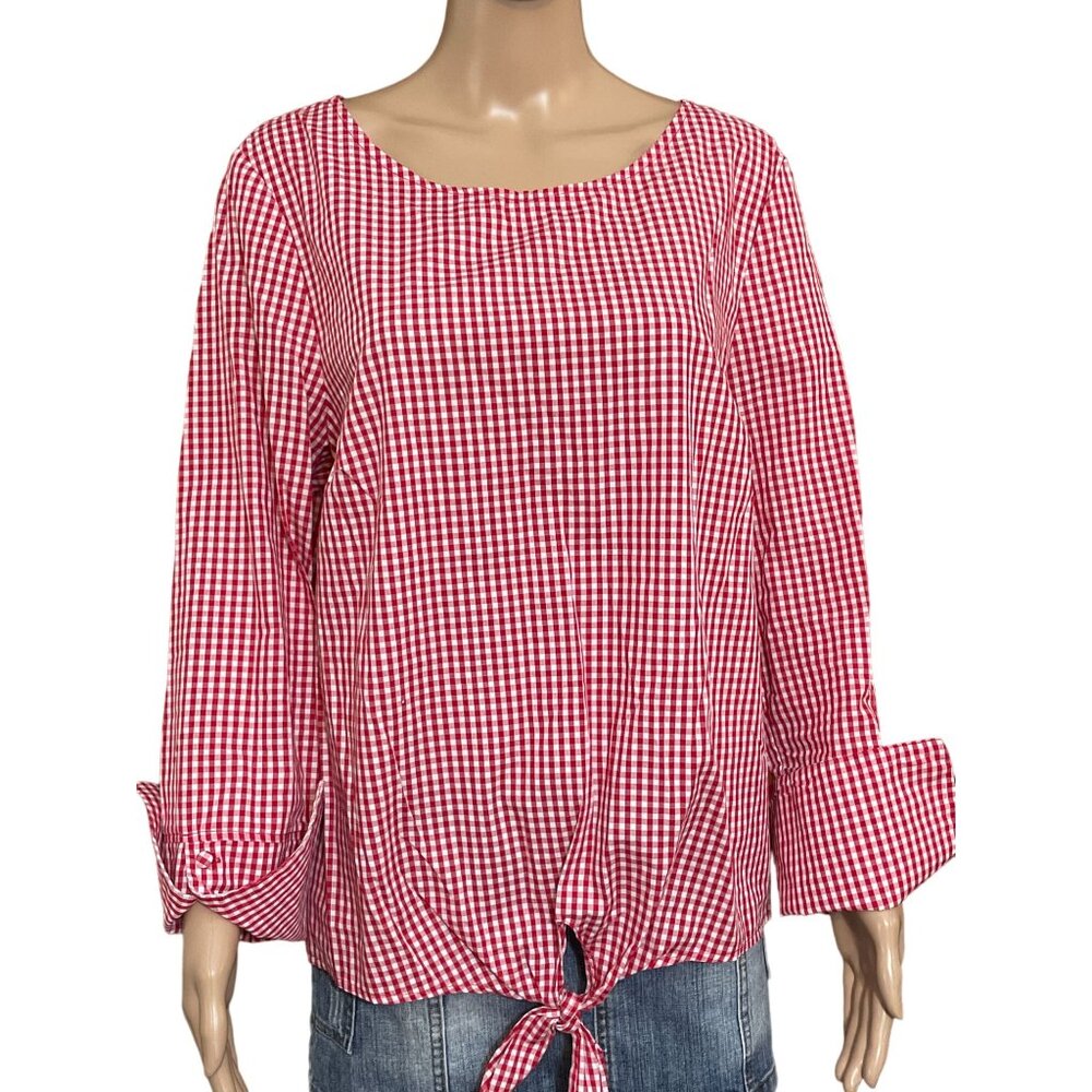 Max Jeans Red White Plaid Blouse Size Large